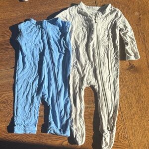 Kyte BABY Blue Cut Off Romper and Cream Kids Footie Set of 2
